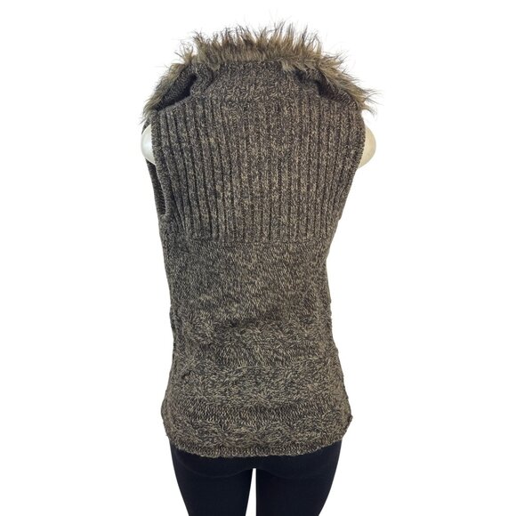 Linda Matthews Faux Fur Trim Sweater Vest Brown Sleeveless Soft Knit Womens Sz S - Picture 3 of 8